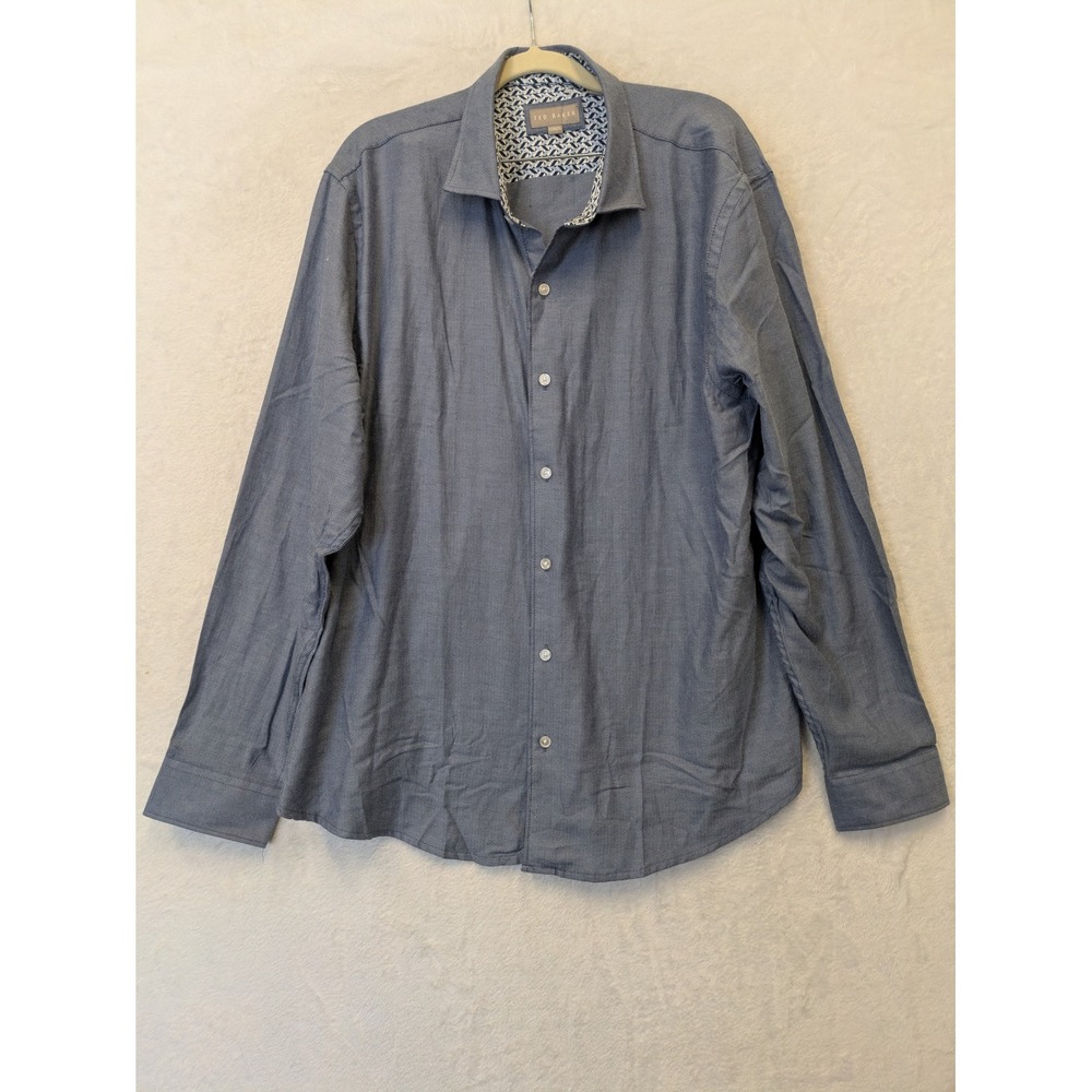 Ted Baker Mens Blue Woven Button Down Shirt XL LG TG Excellent‎ Condition